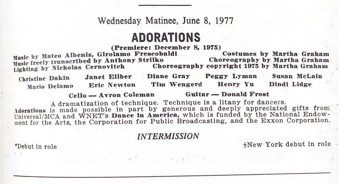 program book from 1977 with Adoration listed